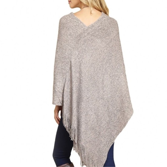 Tasseled Poncho - One Size Light Brown