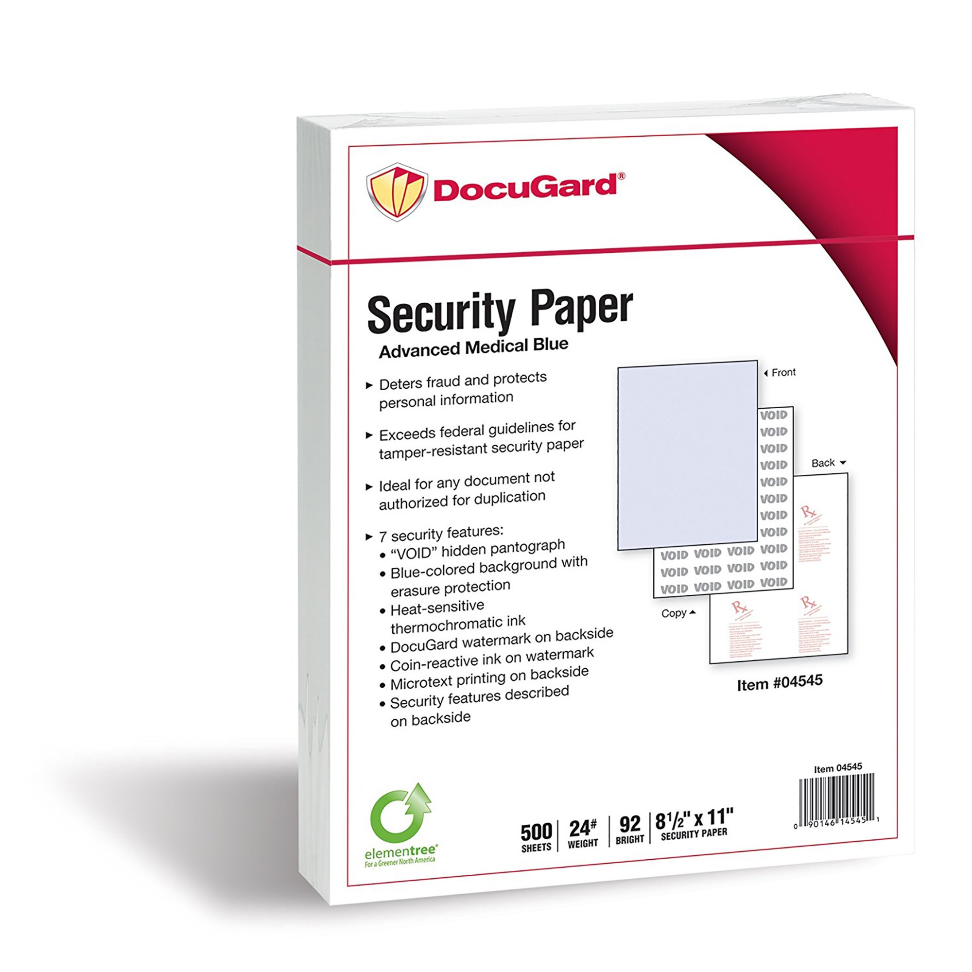 DocuGard Advanced Medical Security Paper - Letter - 8 1/2" x 11" - 24 lb Basis Weight - 500 / Ream - Tamper Resistant, Watermark
