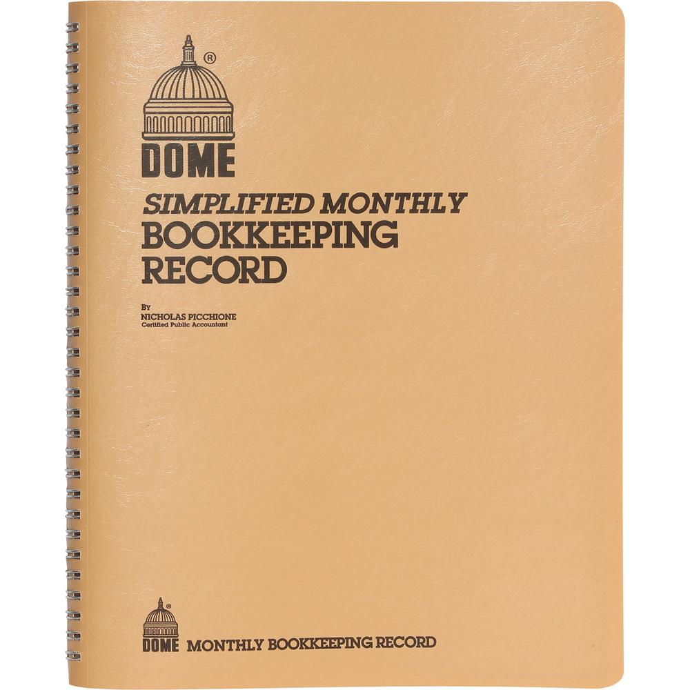 Dome Bookkeeping Record Book - 128 Sheet(s) - Wire Bound - 8.75" x 11.25" Sheet Size - White Sheet(s) - Beige Cover - Recycled -