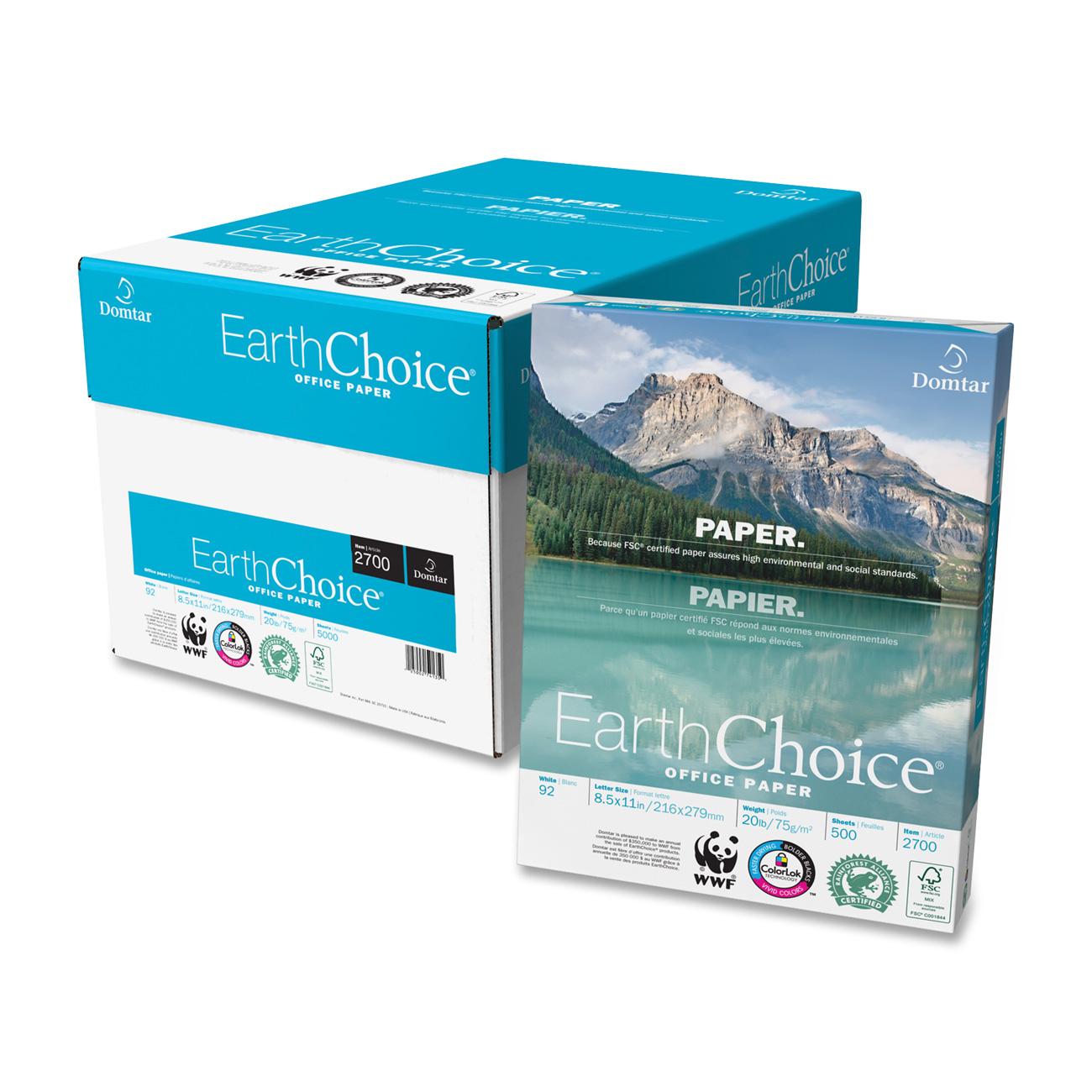 EarthChoice Office Paper - White - Letter - 8 1/2" x 11" - 20 lb Basis Weight - 5000 / Carton - FSC