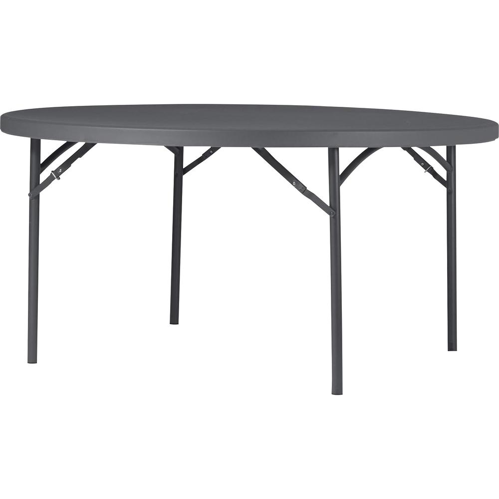 Dorel Zown Commercial Round Blow Mold Fold Table - Round Top - 4 Legs x 60" Table Top Diameter - 29.20" Height - Gray - High-den