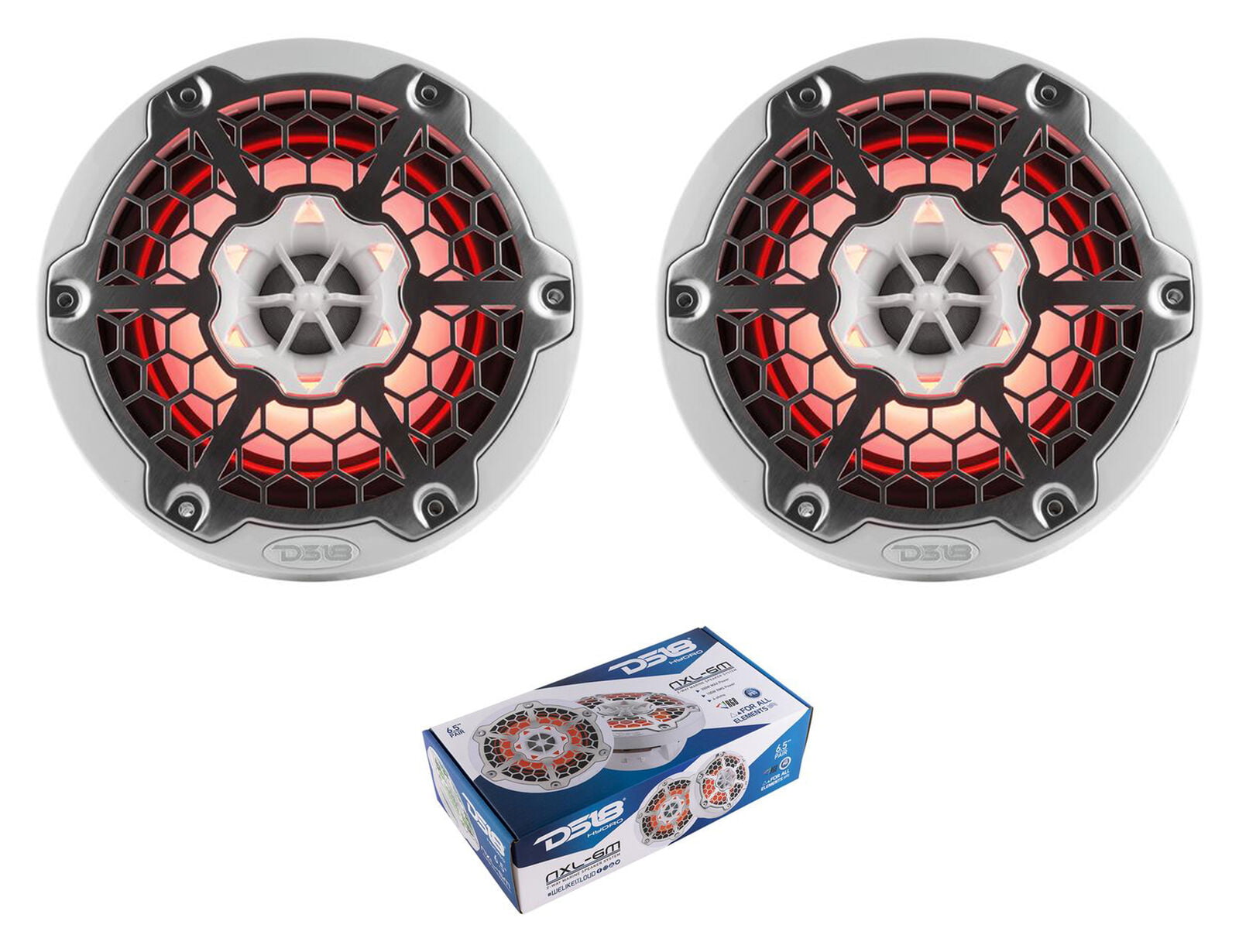 DS18 HYDRO 6.5" 2-Way Marine Speakers with Integrated RGB LED Lights 300 Watts White