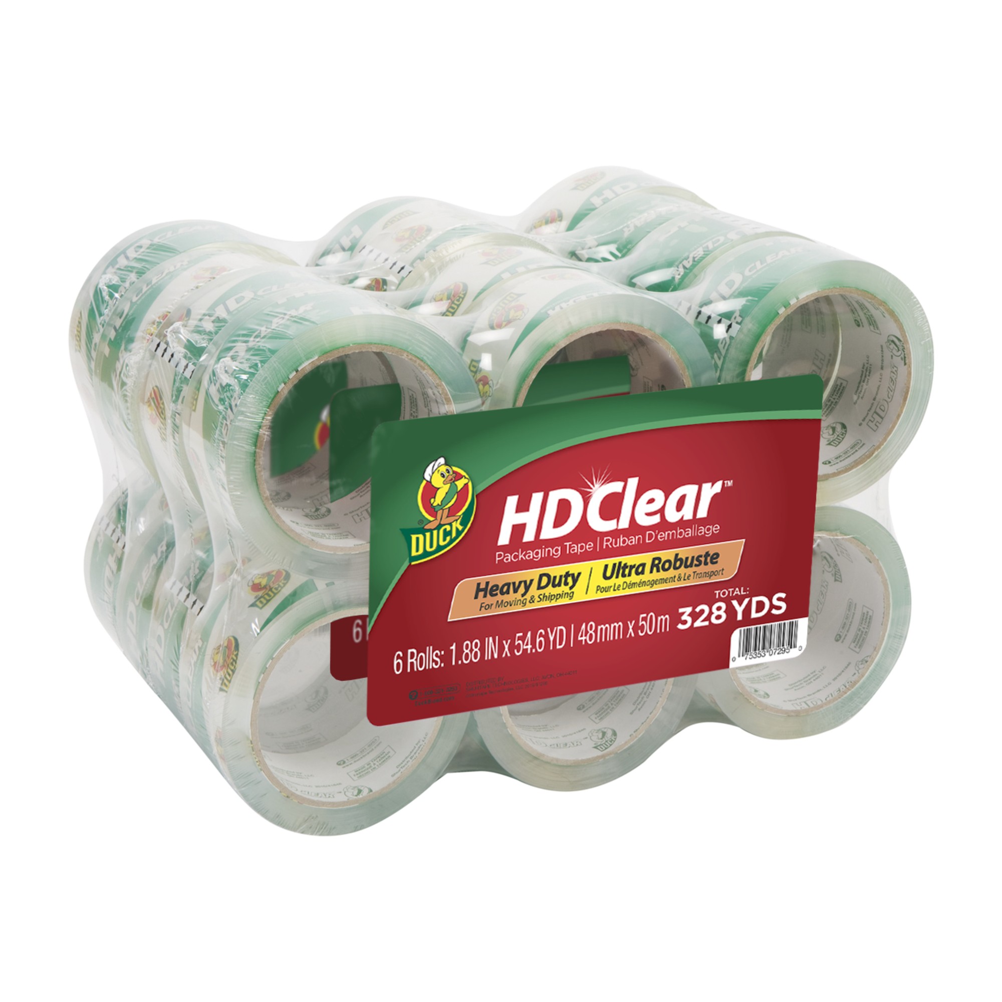 Duck Brand HD Clear Packing Tape - 54.60 yd Length x 1.88" Width - 3" Core - 2.60 mil - Acrylic Backing - 24 / Carton - Clear