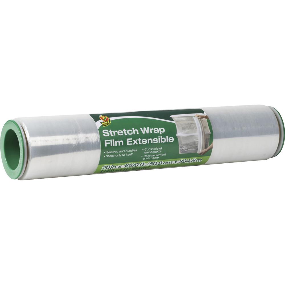 Duck Extensible Stretch Wrap Film - 20" Width x 1000 ft Length - Non-adhesive, Durable, Handle, Self-stick - Plastic Film - Clea