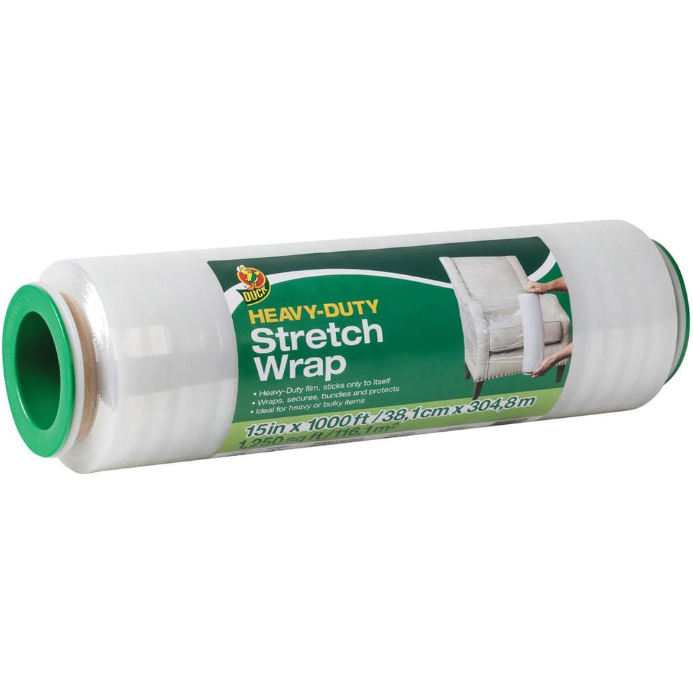 Duck Heavy-duty Stretch Wrap - 15" Width x 1000 ft Length - Heavy Duty, Handle, Self-stick, Residue-free, Non-adhesive - Plastic