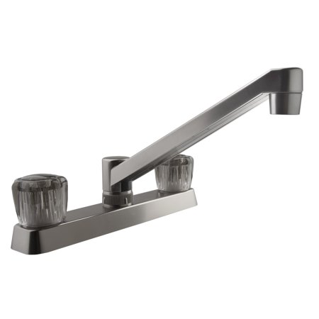 Two Handle RV Kitchen Faucet W/Smoked Acrylic Knobs - Brushed Satin Nickel