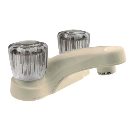 RV Lavatory Faucet W/Smoked Acrylic Knobs - Bisque Parchment