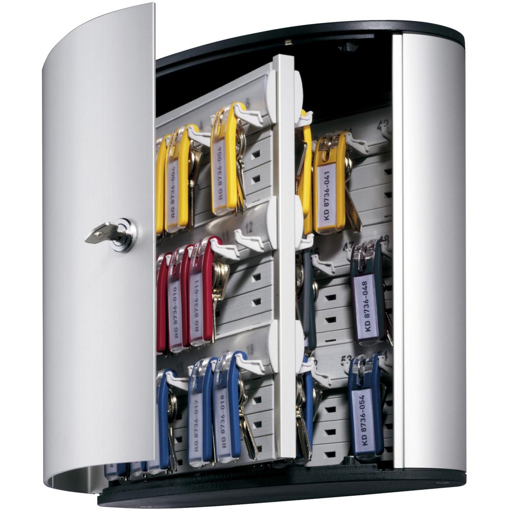DURABLE Brushed Aluminum Keyed Lock 54-Key Cabinet - 11-9/10" W x 11" H x 4-4/5" D - Key Locking Door - Aluminum