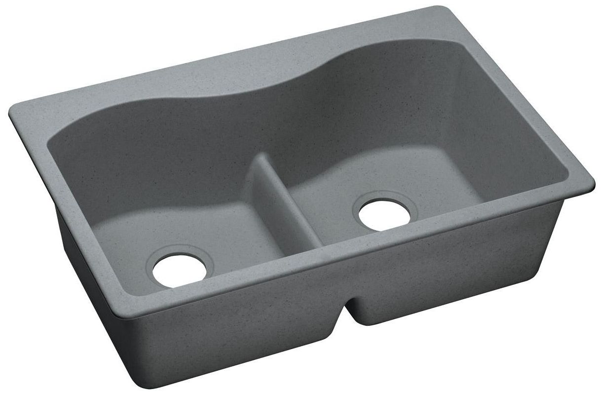 QUARTZ Classic 33 x 22 x 9-1/2 Double Bowl Top Mount Sink with Aqua Divide Greystone