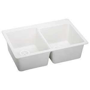 QUARTZ Classic 33 x 22 x 9-1/2 Double Bowl Top Mount Sink White