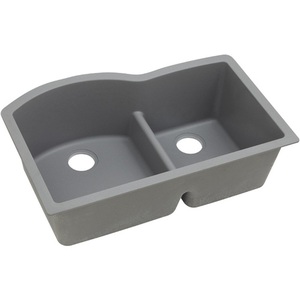 QUARTZ Classic 33 x 22 x 10 Double Bowl Undermount Sink with Aqua Divide Greystone