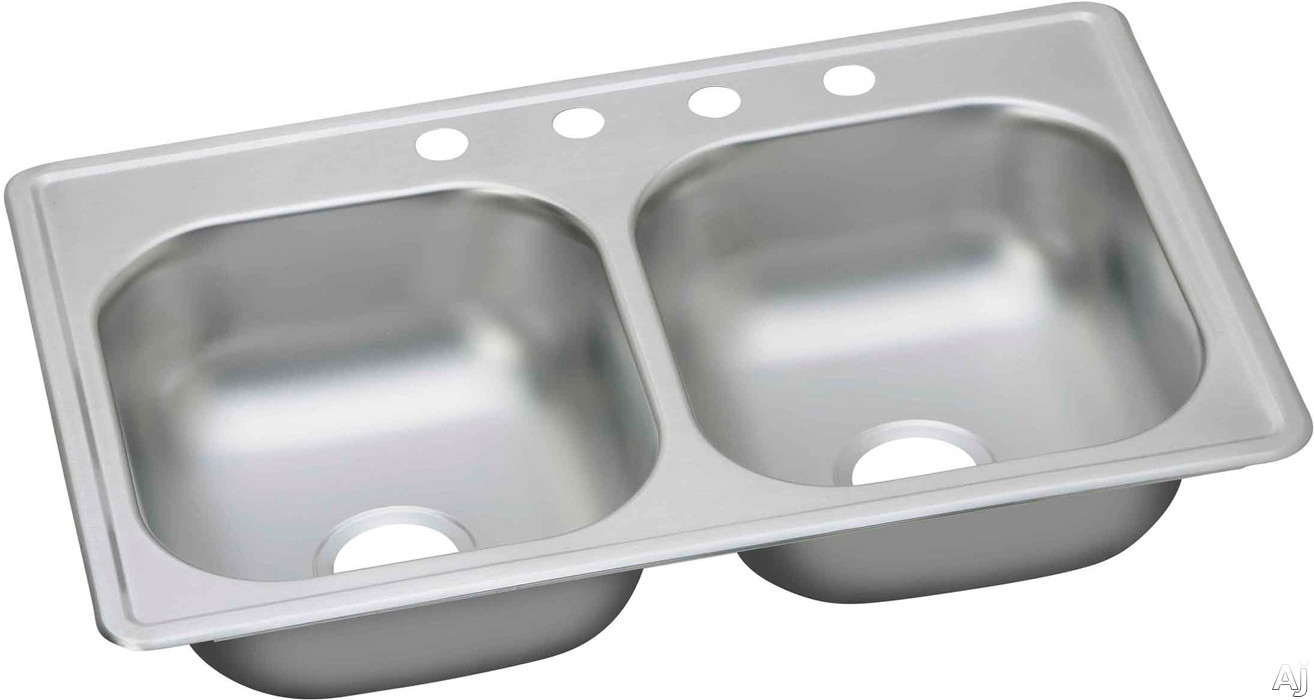 Elkay Dayton 20 Gauge 33" X 19" X 8" Double Bowl Top Mount Kitchen Sink Satin