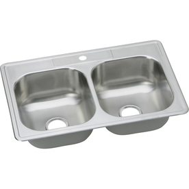 Elkay Dayton 20 Gauge 33" X 22" X 8.0625" Double Bowl Top Mount Kitchen Sink Satin