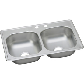Elkay Dayton 20 Gauge 33" X 19" X 8" Double Bowl Top Mount Kitchen Sink Satin