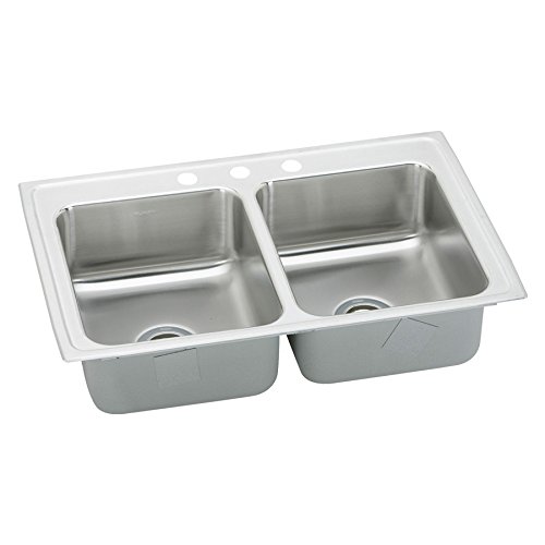33 X 19 Three Hole Double Bowl Stainless Steel Sink Lustertone