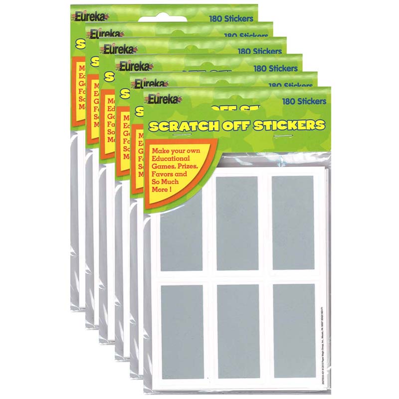 Rectangles Scratch Off Stickers, 180 Per Pack, 6 Packs