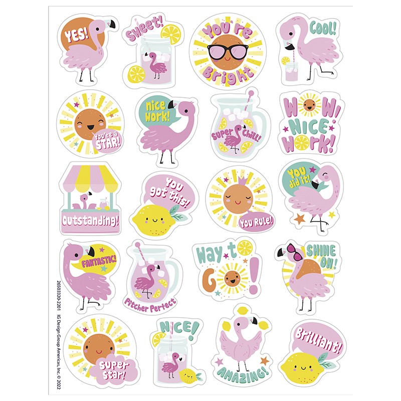Flamingo Strawberry Lemonade Scented Stickers, Pack of 80