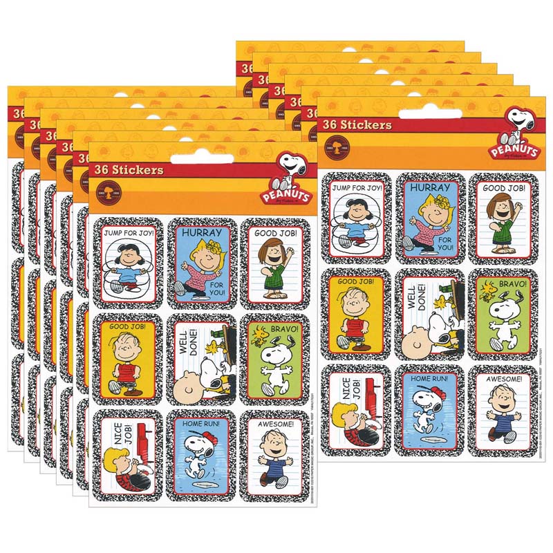 Peanuts Motivational Sticker, 36 Per Pack, 12 Packs