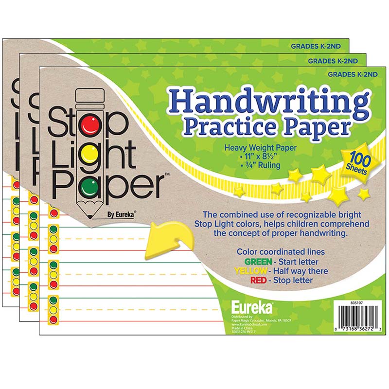 Stop Light Paper Practice Paper, 100 Sheets Per Pack, 3 Packs