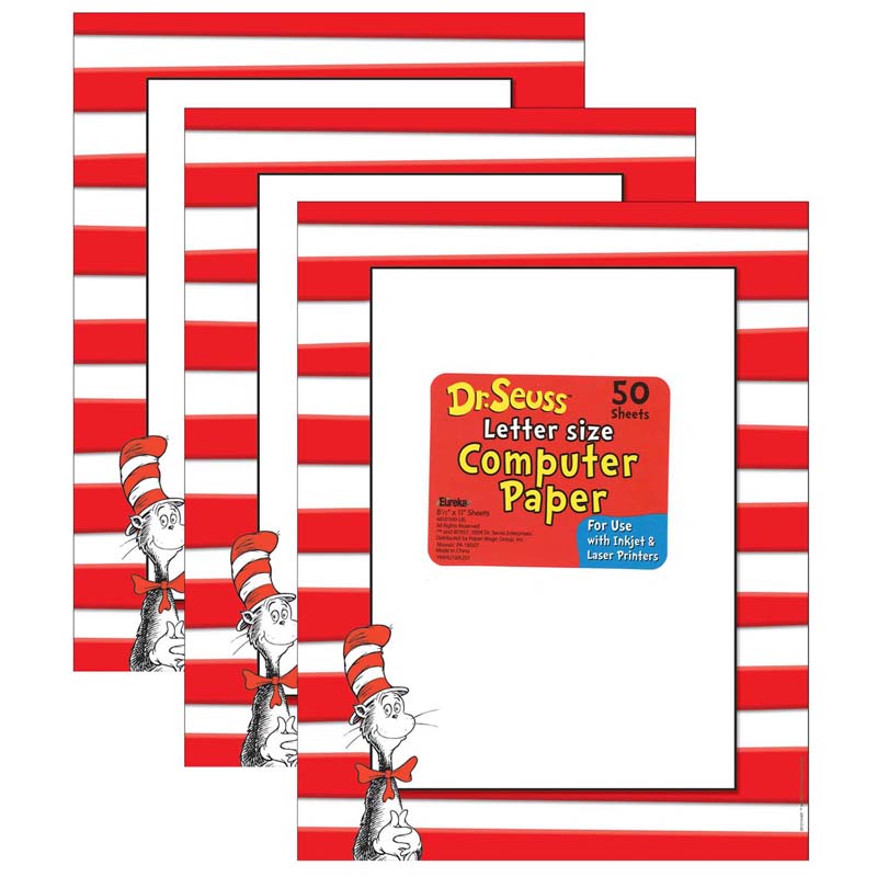 Dr. Seuss The Cat in the Hat Computer Paper, 50 Sheets Per Pack, 3 Packs