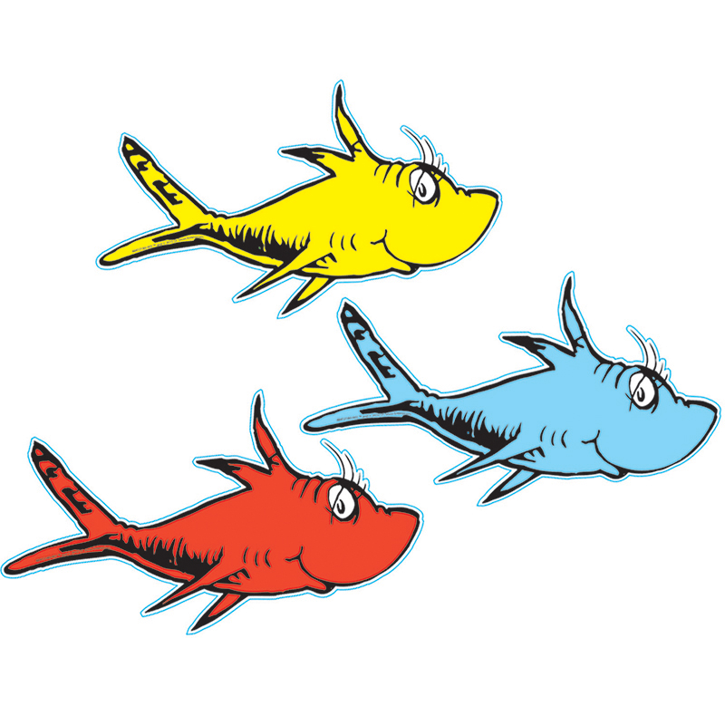 Dr. Seuss One Fish, Two Fish Assorted Paper Cut Outs, Pack of 36