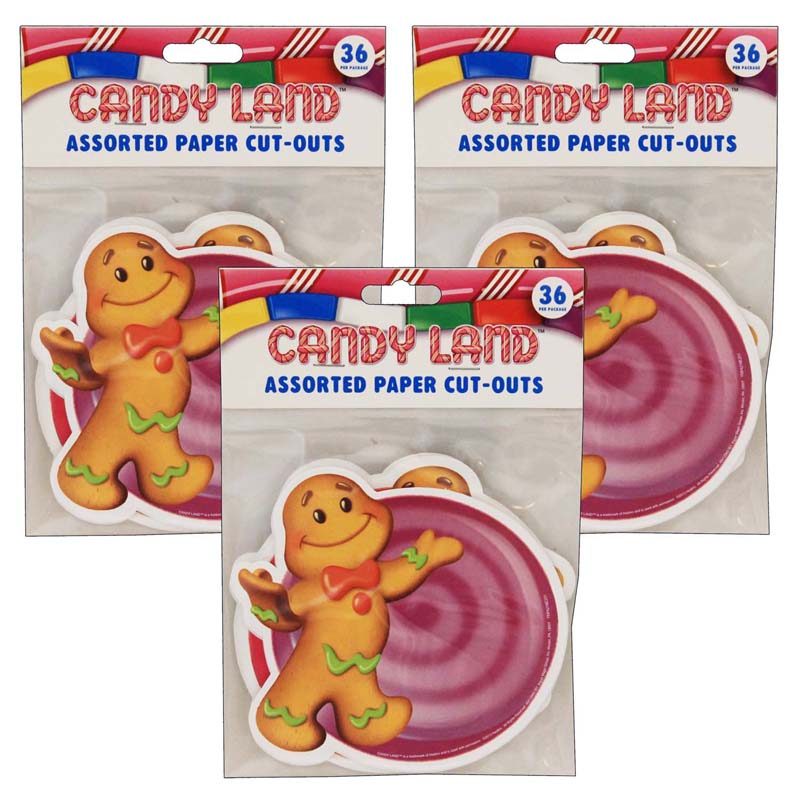 Candy Land Assorted Paper Cut Outs, 36 Per Pack, 3 Packs