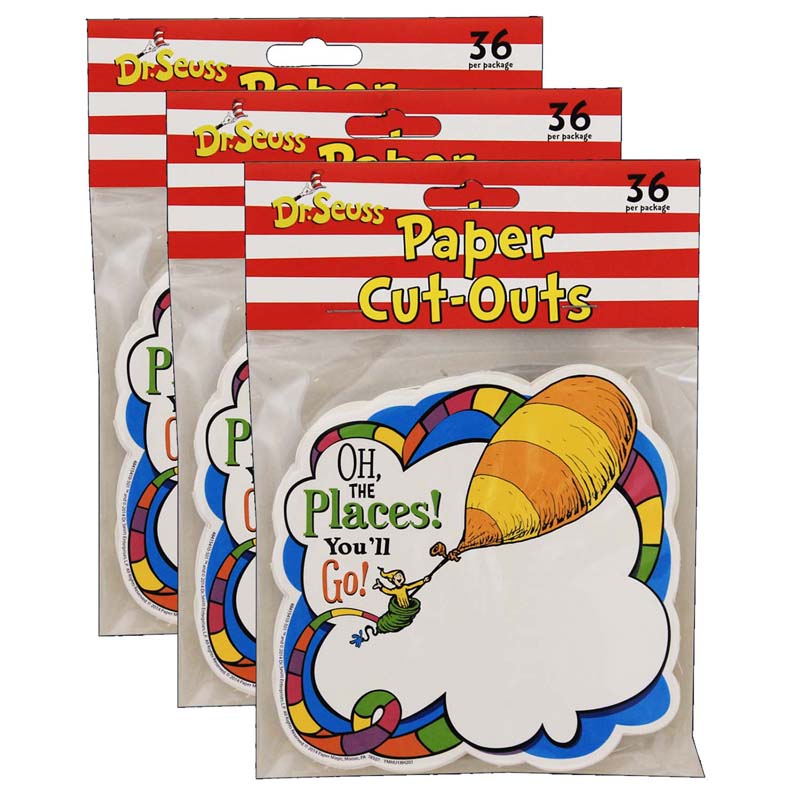 Dr. Seuss Oh The Places Paper Cut Outs, 36 Per Pack, 3 Packs