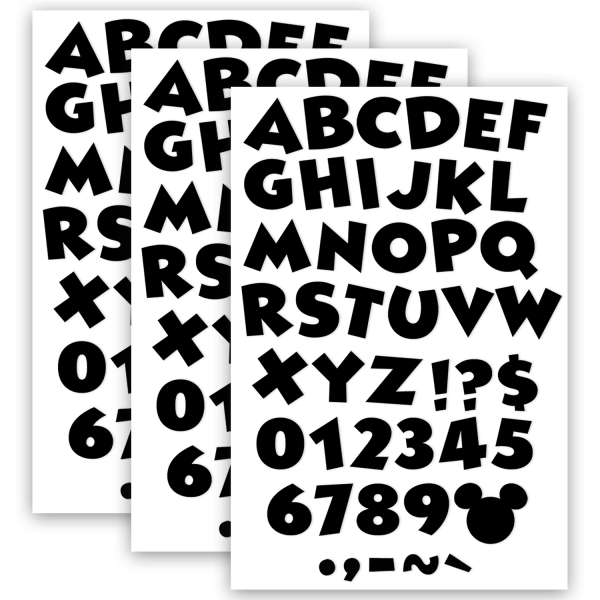 Mickey Mouse Throwback Black Deco Letters, 216 Characters Per Pack, 3 Packs