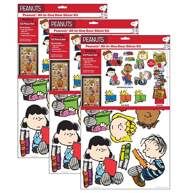 Peanuts Reading All-In-One Door Decor Kit, 32 Pieces Per Set, 3 Sets