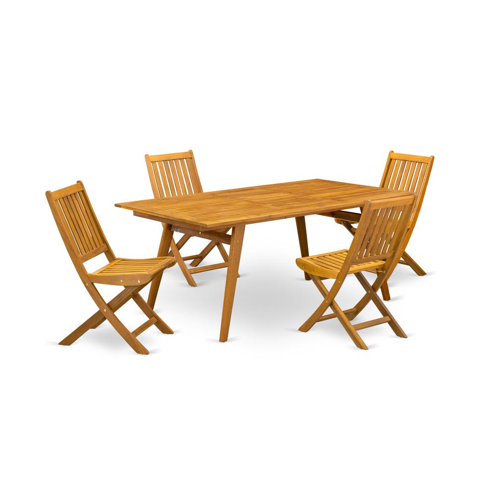 East West Furniture DEDK5CWNA 5-Piece Table Set- 4 Outdoor Chairs Slatted Back and Modern Coffee Table and Rectangular Top with 