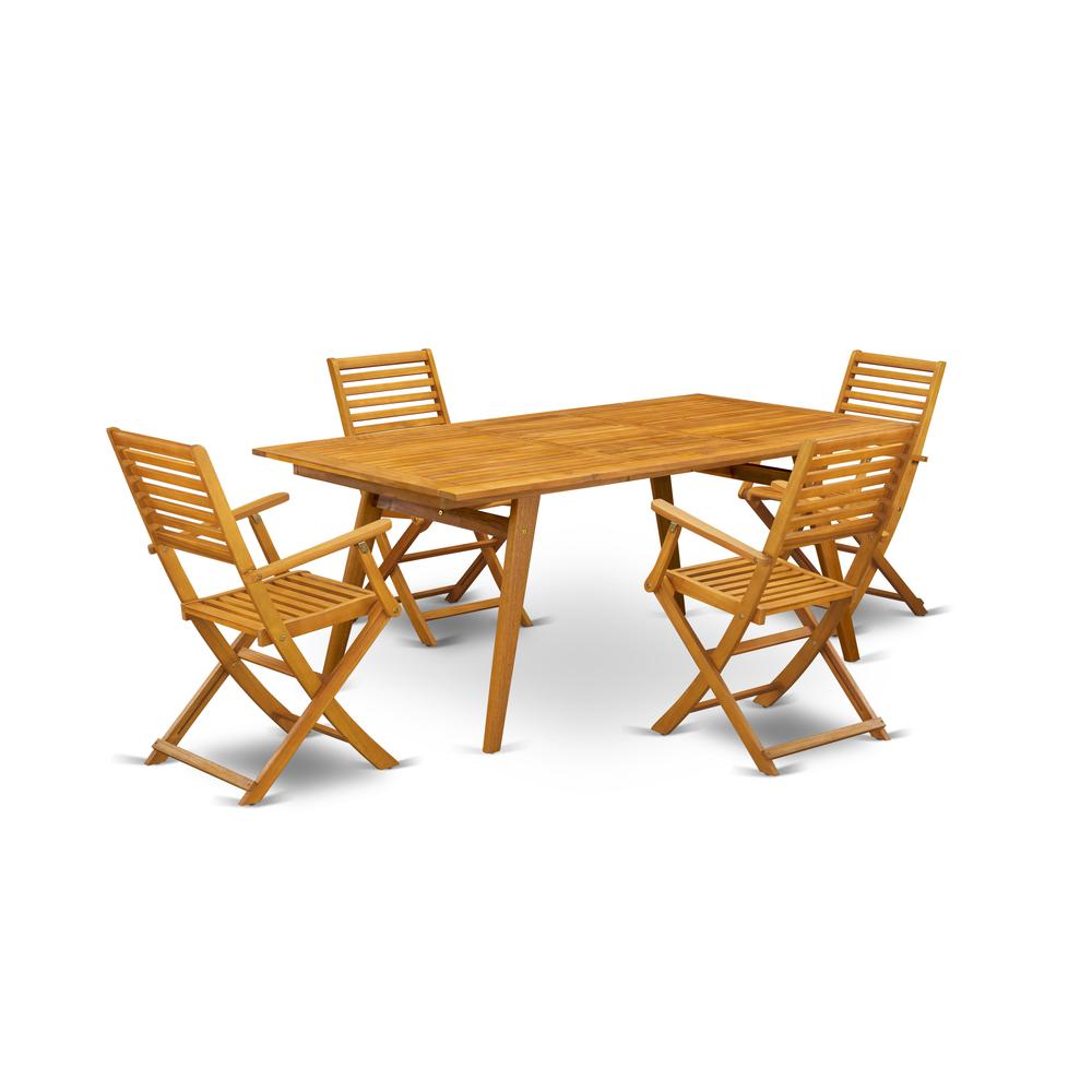 East West Furniture DEBS5CANA 5-Pc Outdoor Dining Table Set- 4 Patio Arm Chairs Ladder Back and Patio Table and Rectangular Top 