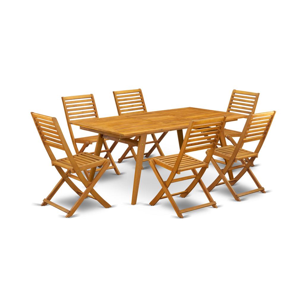 East West Furniture DEBS7CWNA 7-Piece Modern Table Set- 6 Foldable Chairs Ladder Back and Outdoor Coffee Table and Rectangle Top