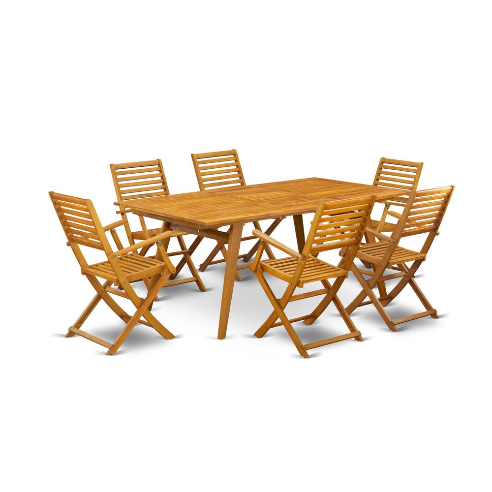 East West Furniture DEBS7CANA 7-Pc Outdoor Patio Set- 6 Outdoor Arm Chairs Ladder Back and Outdoor Coffee Table and Rectangle To