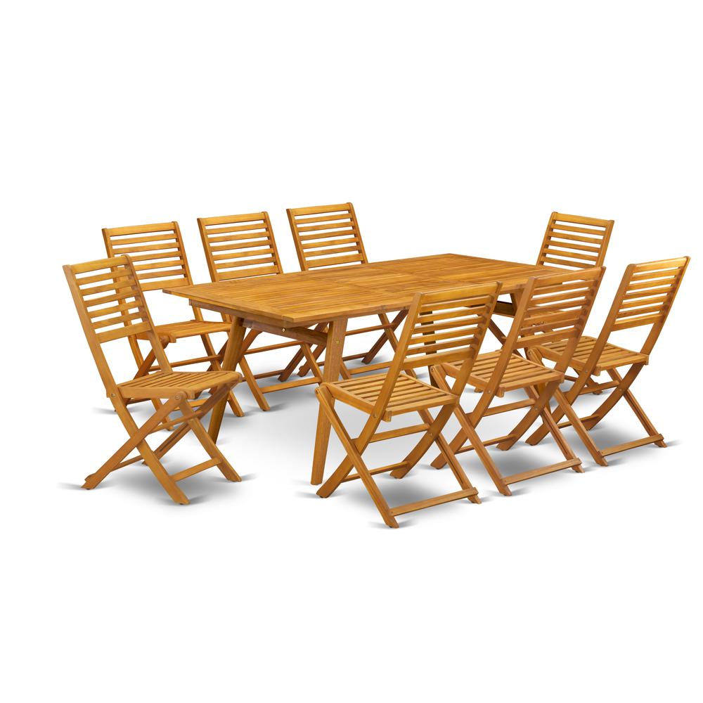 East West Furniture DEBS9CWNA 9-Pc Small Patio Table Set- 8 Patio Chairs Ladder Back and Patio Table and Rectangle Top with Wood