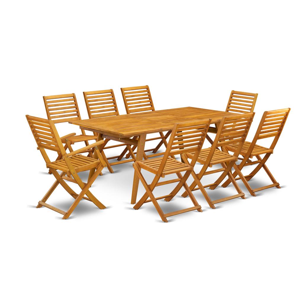 East West Furniture DEBS92CANA 9-Pc Small Patio Set- 8 Lawn Chairs with Ladder Back and Modern Coffee Table and Rectangular Top 