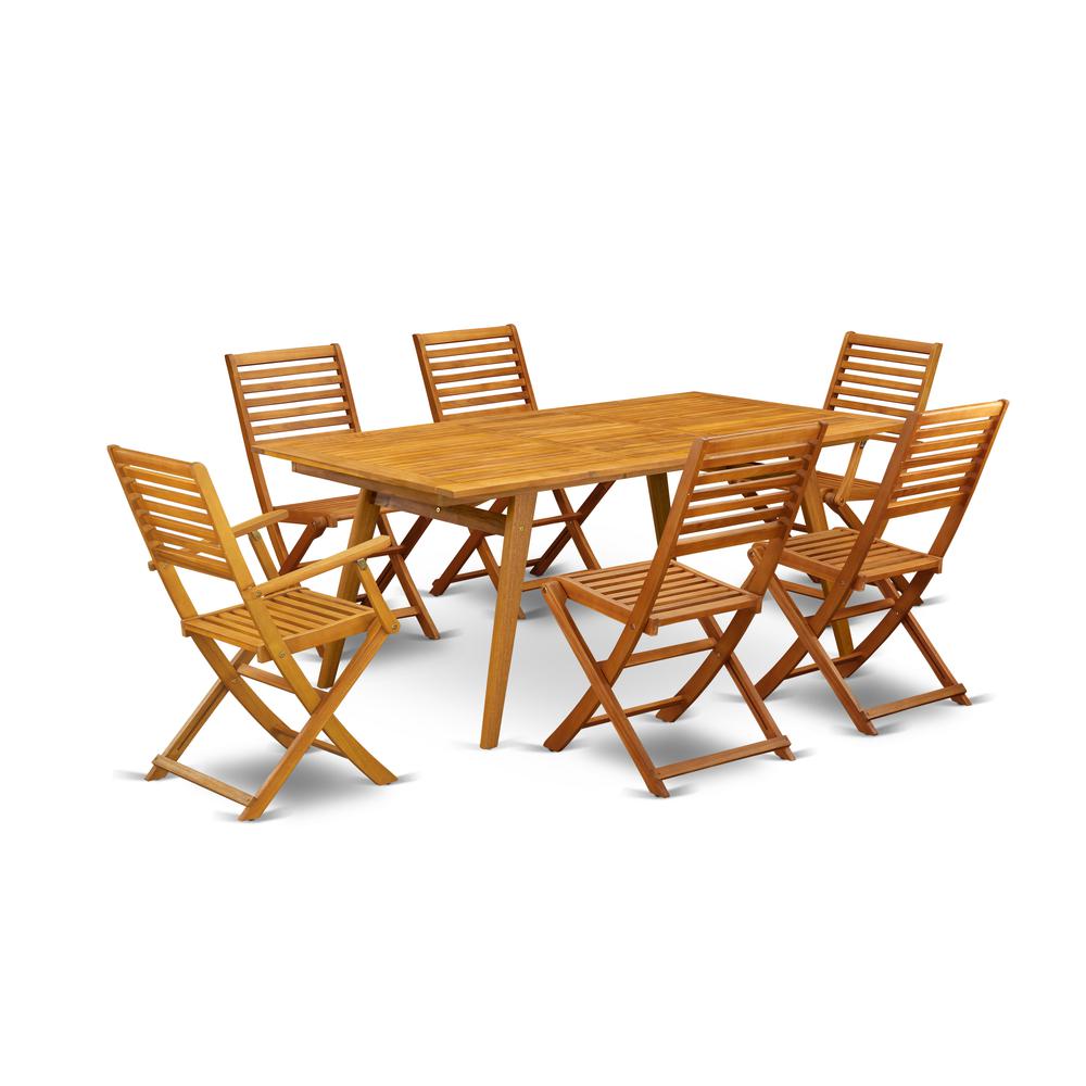 East West Furniture DEBS72CANA 7-Piece Table Set- 6 Outdoor Arm Dining Chairs with Ladder Back and Small Table and Rectangular T