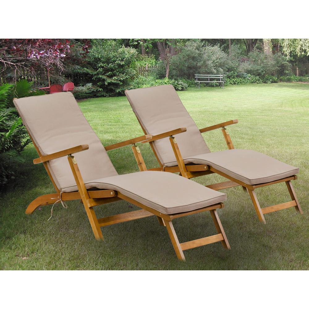East West Furniture Outdoor Patio Garden Summing Pool Beach Lounge Chairs - Salinas Deck Lounger Chairs Set of 2 - Natural Oil F