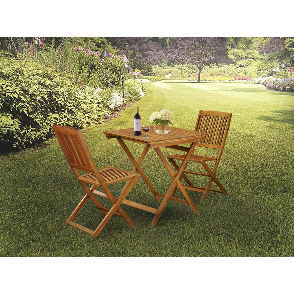 East West Furniture 3-Pc Outdoor Patio Set Consists of a Wooden Folding Table and 2 Folding Camping Chairs Ideal for Garden, Ter