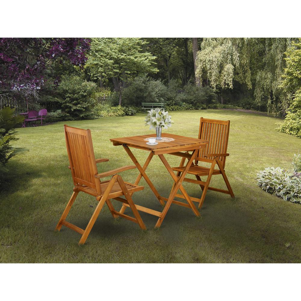 SECN3C5NA 3-Pc Wood Patio Dining Set Consists of a Folding Outdoor Table and 2 Outdoor Camping Chairs - Natural Oil Finish