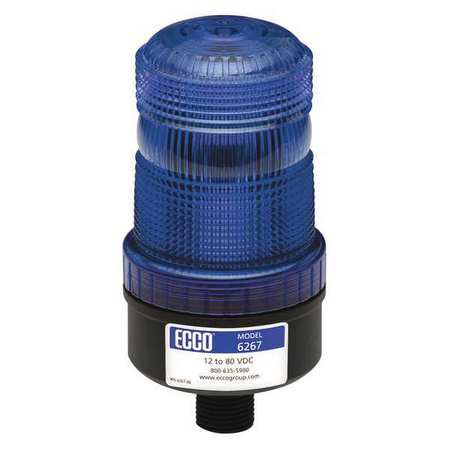 LED BEACON: MEDIUM PROFILE, 12-80VDC, PULSE8 FLASH, 1/2IN MALE PIPE MOUNT, BLUE