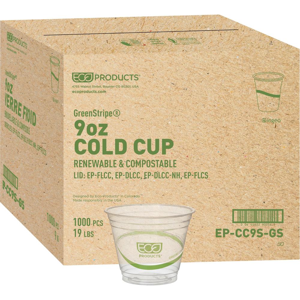 9-oz. GreenStripe Compostable Plastic Cold Cup, 1,000 Cups 