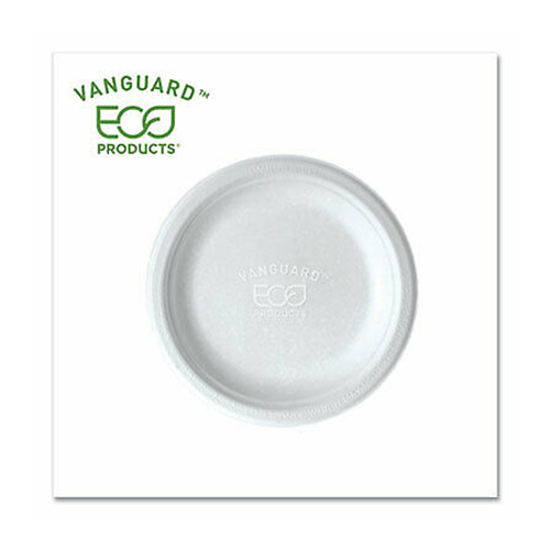 Eco-Products Sugarcane Plates - Breakroom - Disposable - Microwave Safe - White - Sugarcane Fiber Body - 1000 / Carton