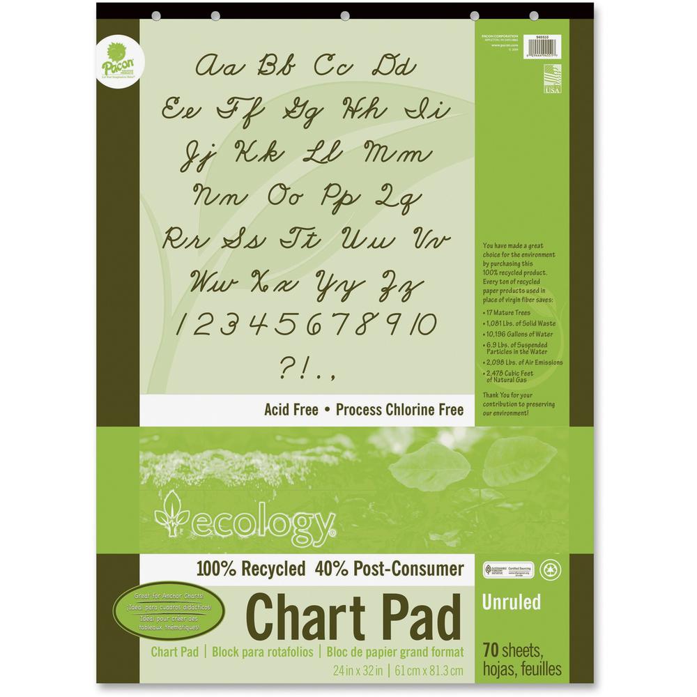 Decorol Recycled Chart Pad - 70 Sheets - Plain - Strip - Unruled - 24" x 32" - White Paper - Eco-friendly, Acid-free, Padded, Ta