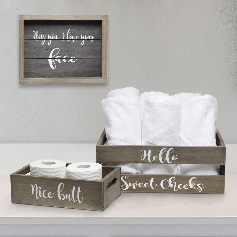 Three Piece Decorative Wood Bathroom Set Large Cheeky