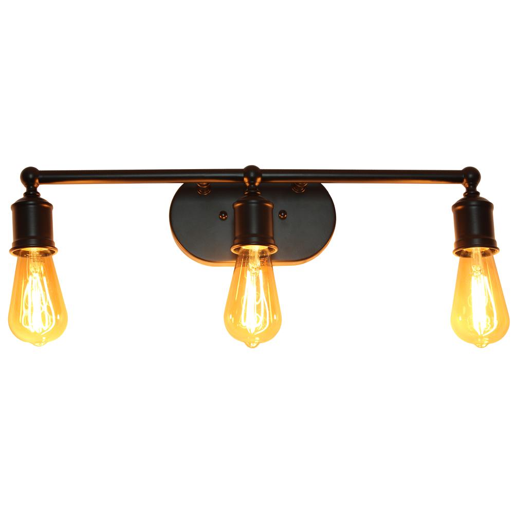 Elegant Designs 3 Light Edison Exposed Bulb Vanity Light, Matte Black