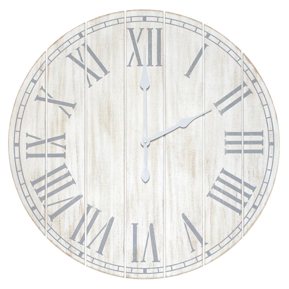 Wood Plank 23" Large Coastal Rustic Wall Clock, White Wash