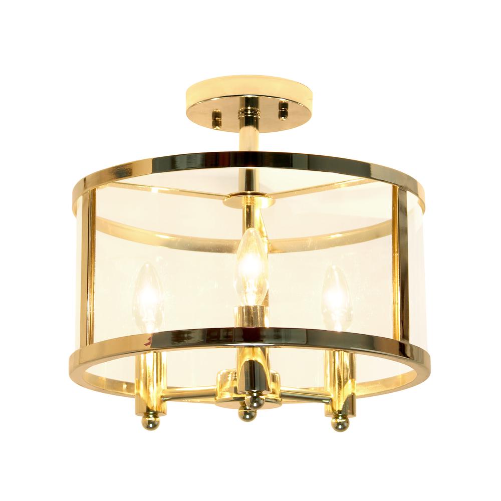Medium 13" Iron and Glass Shade Industrial 3-Light Ceiling, Gold