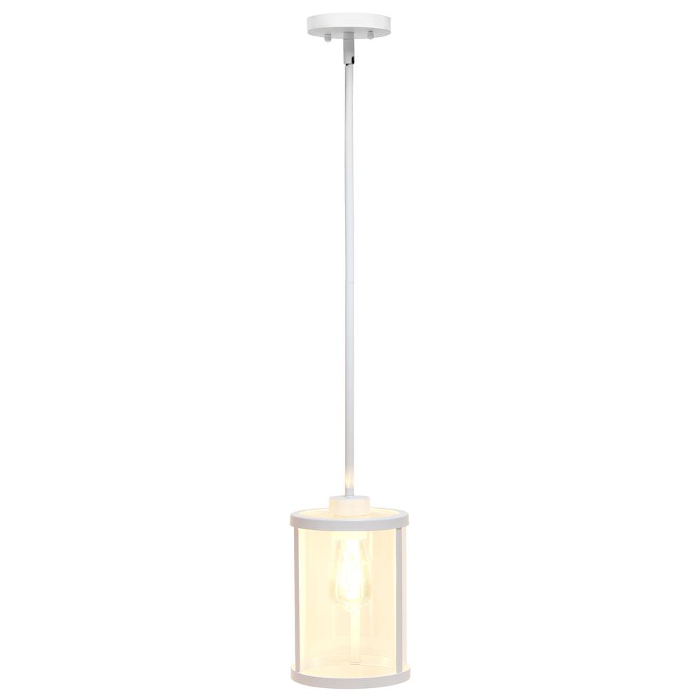 9.25" Modern 1-Light Metal and Clear Hanging Ceiling Pendant, White