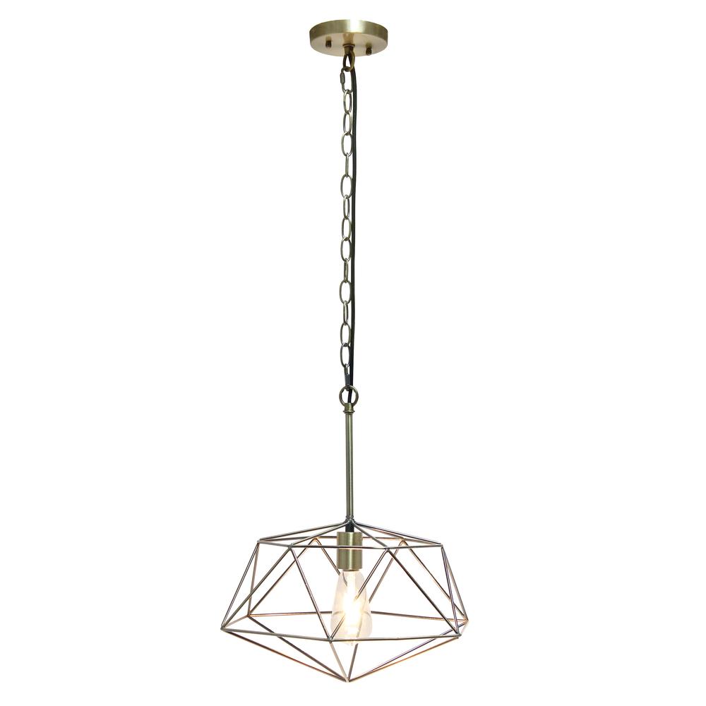 16" Wire Cage Hanging Ceiling 1 Light Fixture, Antique Brass