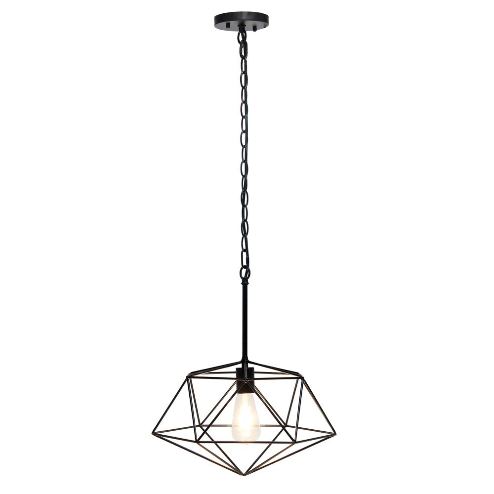 16" Wire Cage Hanging Ceiling 1 Light Fixture, Black